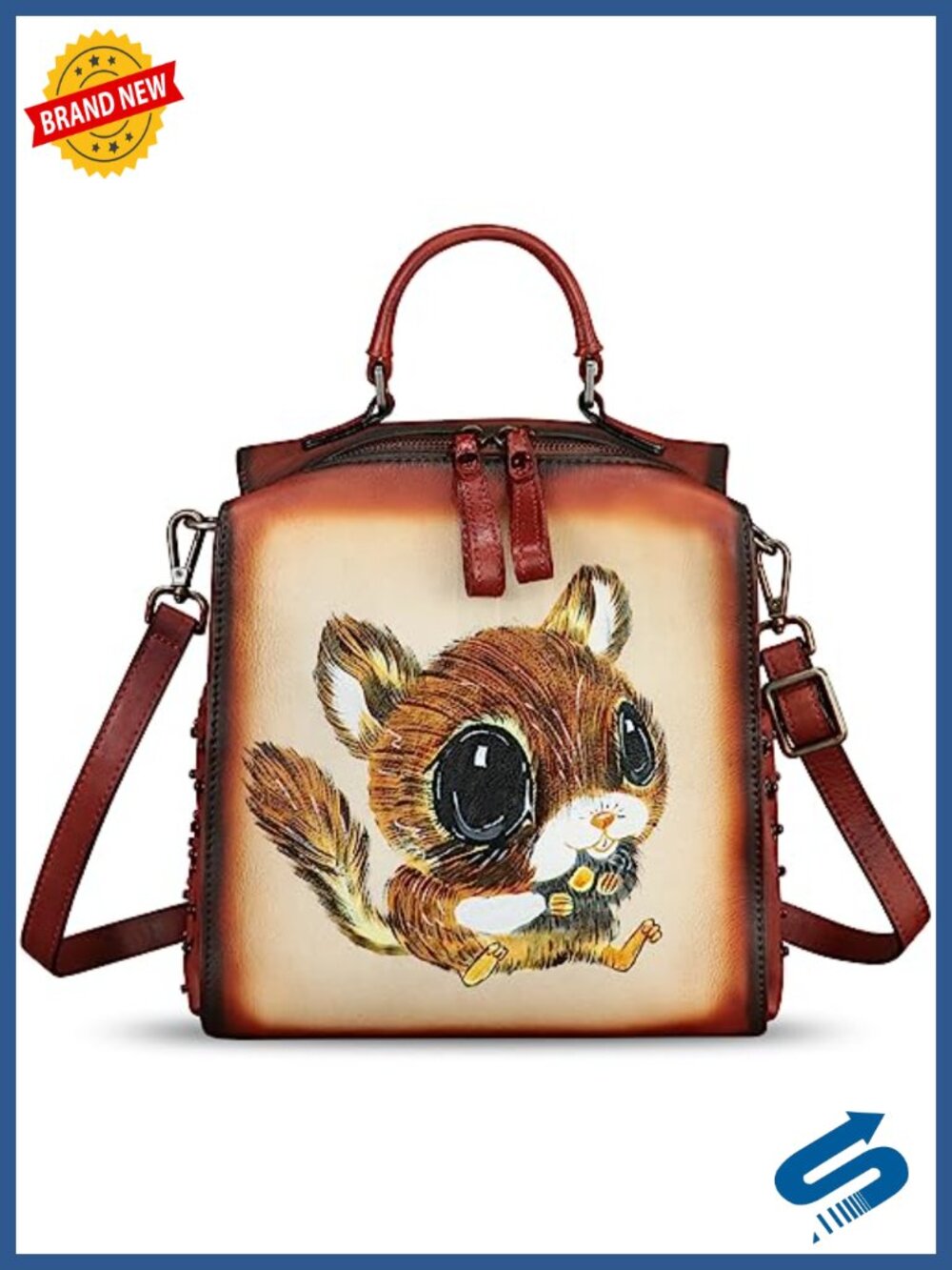 Genuine Leather Hand Painted Satchel Purse 4-in-1 Crossbody Backpack